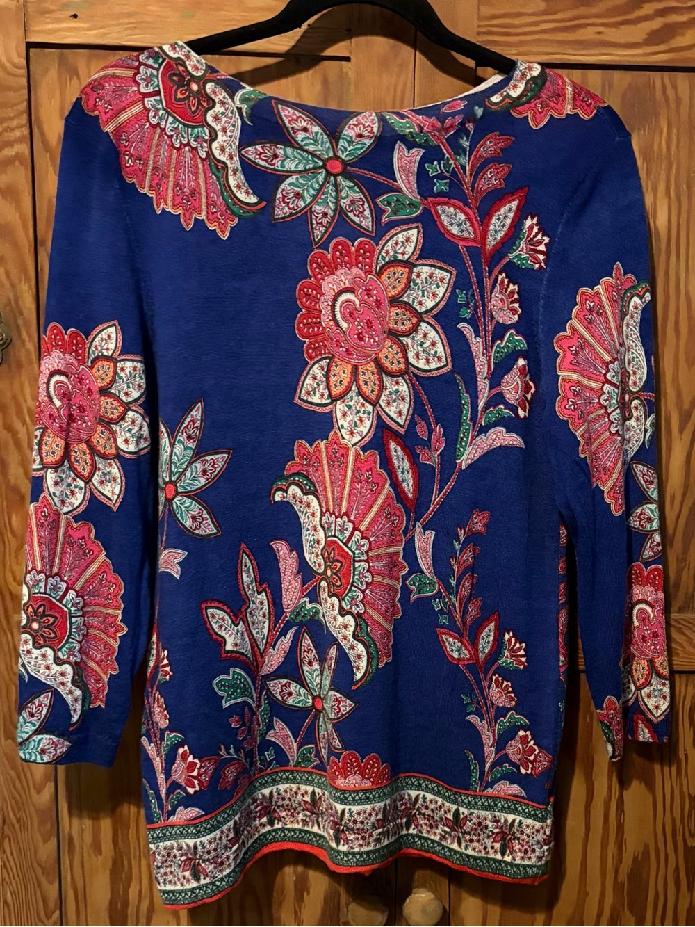 Talbots Royal Blue Long-Sleeve Floral Print Sweater. Merino Wool. Large VGUC